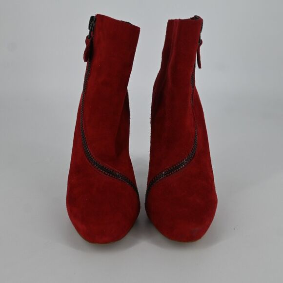 DVF | Red Suede Zipper Booties Size: 7.5 M - Picture 2 of 10